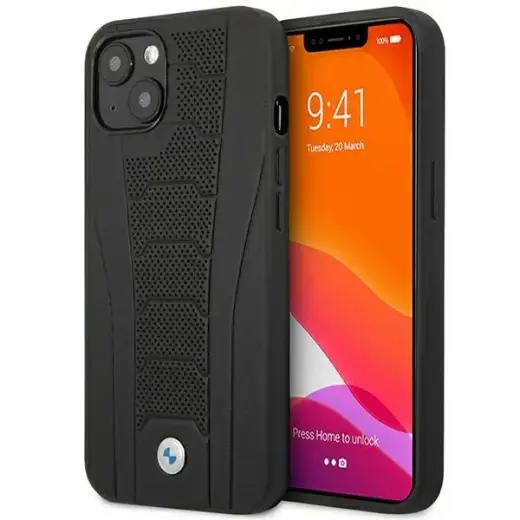 Etui BMW BMHCP13MRPSLK iPhone 13 | 14 |  15 6.1" czarny|black hardcase Leather Debossed Lines