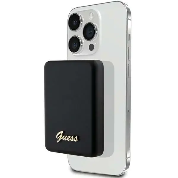 Guess Metal Script Logo ārējais akumulators (powerbank) | 3000 mAh | 5W | USB-C, MagSafe | melns