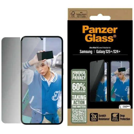 PanzerGlass Ultra-Wide Fit tempered glass for phone Samsung Galaxy S25+ (privacy effect)