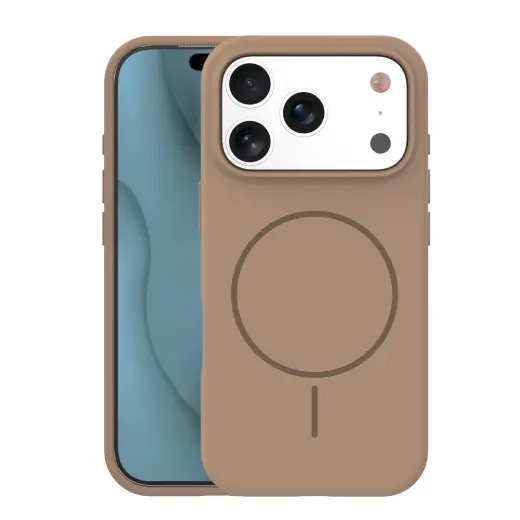 Silicone Thin Mag phone case with MagSafe support for iPhone 17 Pro Max brown