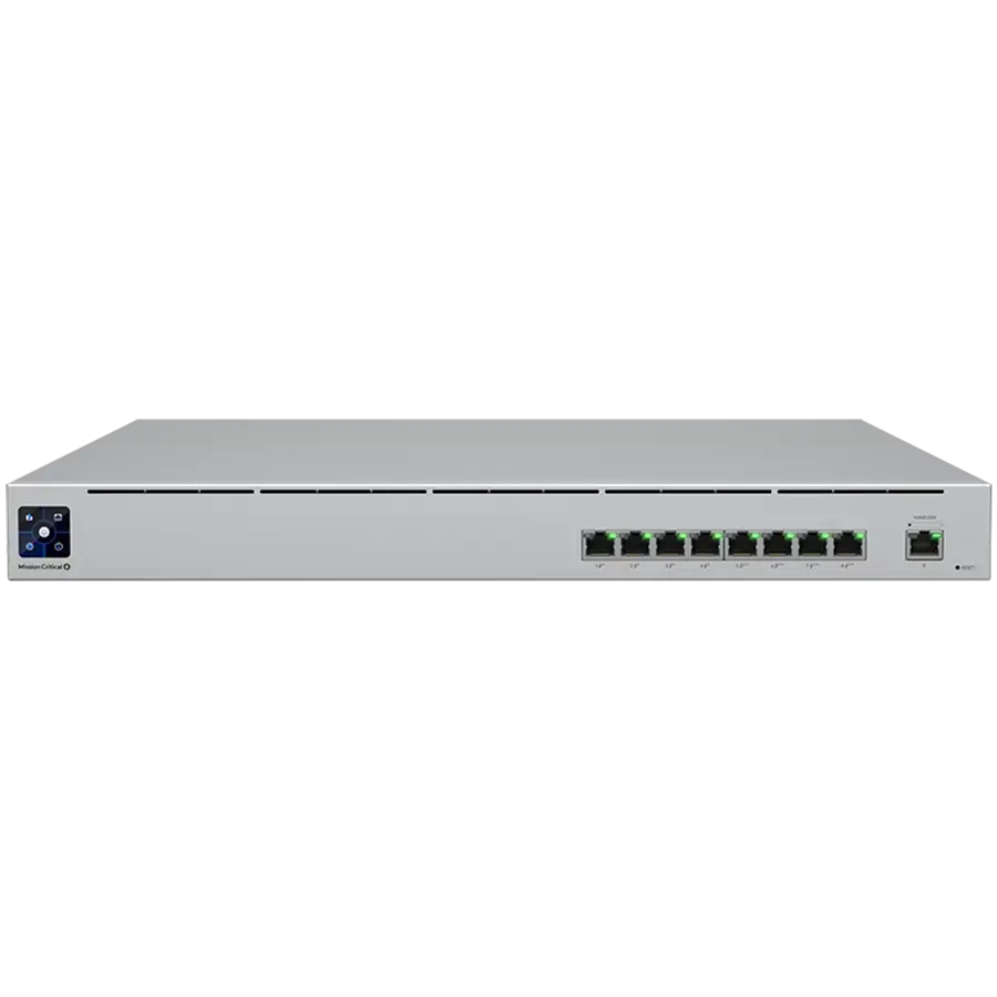 Ubiquiti USW-Mission-Critical switch with integrated 368Wh Lithium-ion battery, capable of providing uninterruptible power for 8 devices.