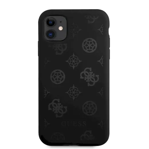 GUHCN61LSPEBK Guess Liquid Silicone Tone on Tone Peony Case for iPhone 11 Black