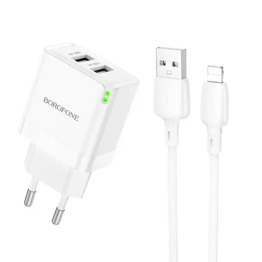Borofone Wall charger BN15 Strong - 2xUSB - 2,1A with USB to Lightning cable white