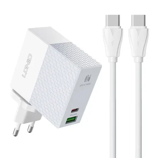 LDNIO A2620C kelioninis įkroviklis | 65W | USB-A, USB-C | su pridedamu USB-C į USB-C laidu