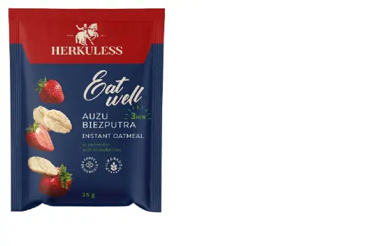 Auzu pārslu biezputra HERKULESS, ā/p, ar zemeņu gabaliņiem, 35g