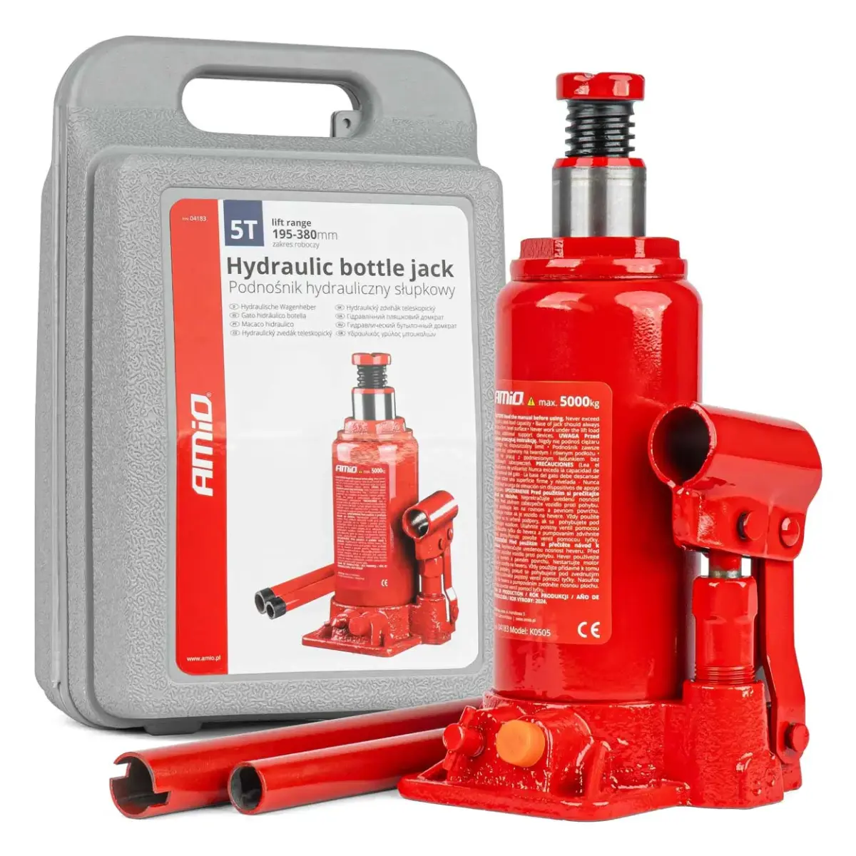Bottle hydraulic jack 5T PVC box AMIO-04183