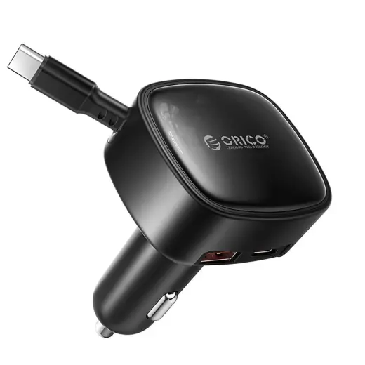 Orico FC-66-1A2C autolaadija sisseehitatud väljatõmmatava USB-C kaabliga | 66W | USB-A, USB-C | must