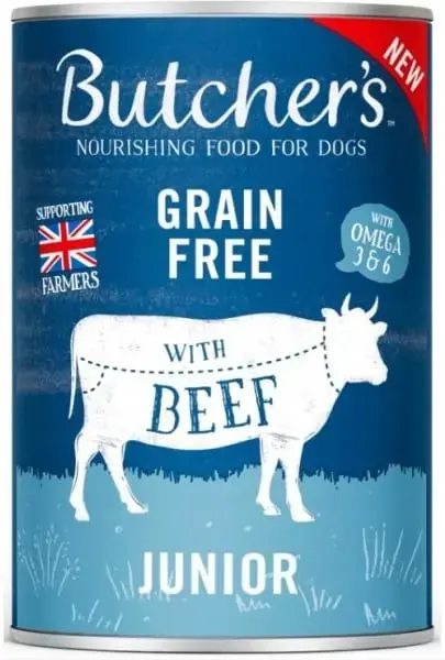 Canned food for puppies : Butchers DOG Original Junior with beef chunks in Jelly 400g
