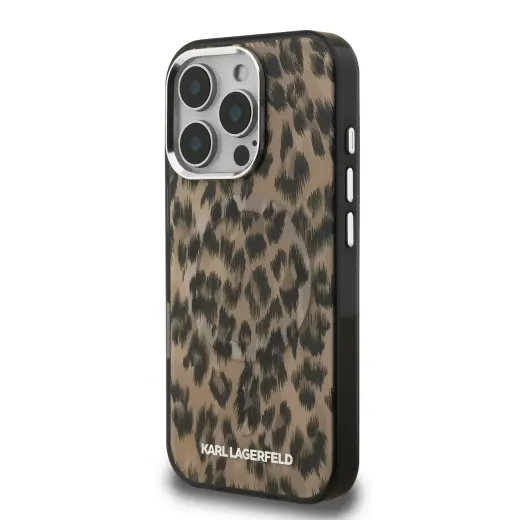 Karl Lagerfeld IML Leopard MagSafe Case for iPhone 16 Pro Brown