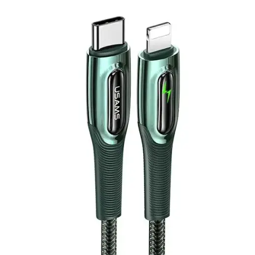 USAMS SJ518USB02 data transfer and charging cable | USB-C to Lightning | 20W | 1.2m | dark green
