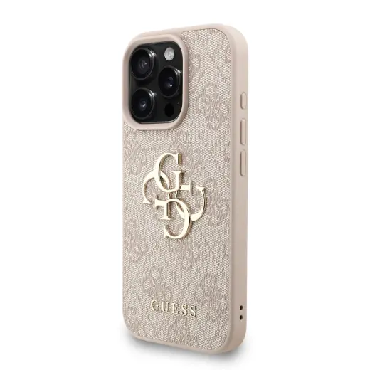 Guess PU 4G Metal Logo Strap telefona maciņš iPhone 16 Pro Pink