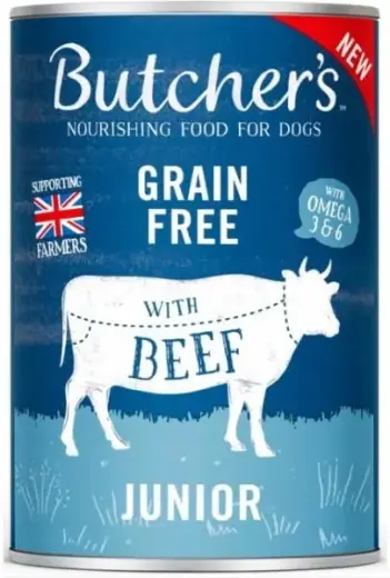Canned food for puppies : Butchers DOG Original Junior with beef chunks in Jelly 400g