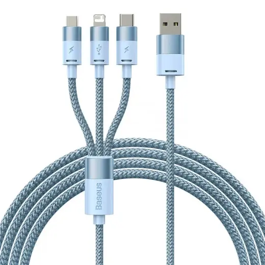 Baseus StarSpeed Series 3-in-1 data transfer and charging cable | USB-A to USB-C, Micro USB, Lightning | 17.5W | 1.2m | blue