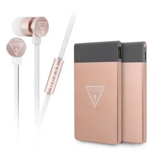 Guess GUBPERPBTRG набор 2 в 1 Внешний аккумулятор (powerbank) 4000 mAh + наушники 3.5mm розовое золото