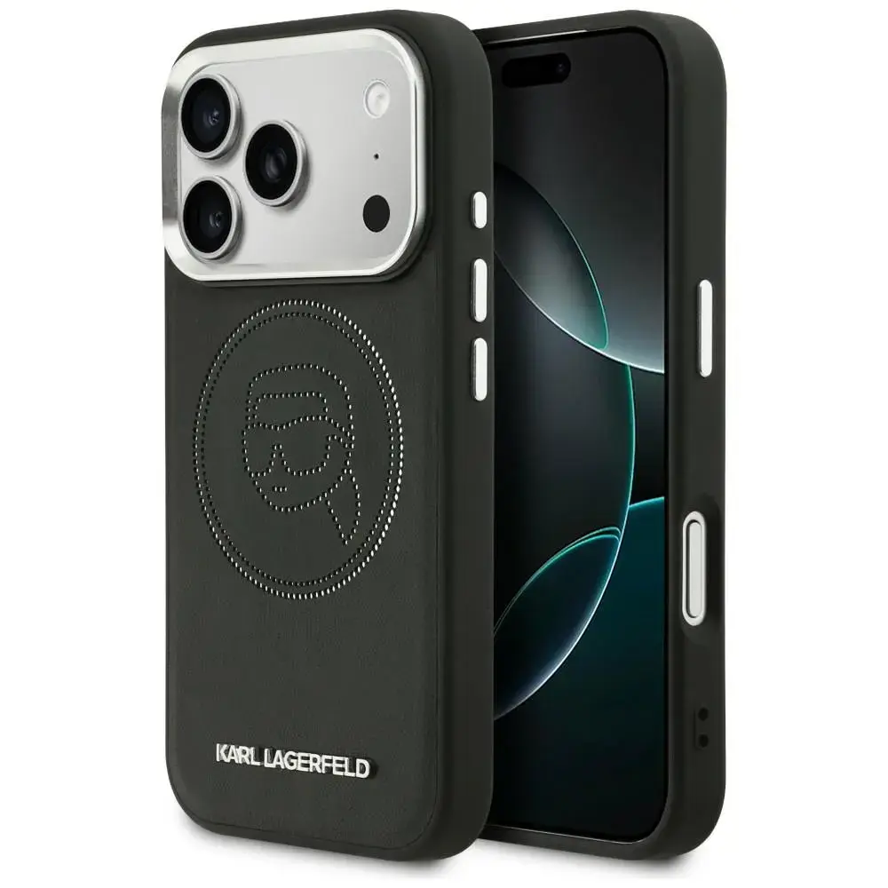 Karl Lagerfeld K Head Point Logo maciņš ar MagSafe atbalstu telefonam iPhone 17 Pro Max melns