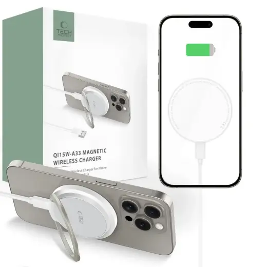 Tech-Protect QI15W-A33 bezvadu lādētājs | Qi | Saderīgs ar MagSafe | 15W | balts