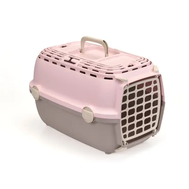 Transportēšanas būris Horizon 1 ar plastmasas durvīm 48x32x30cm rozā/pelēks
