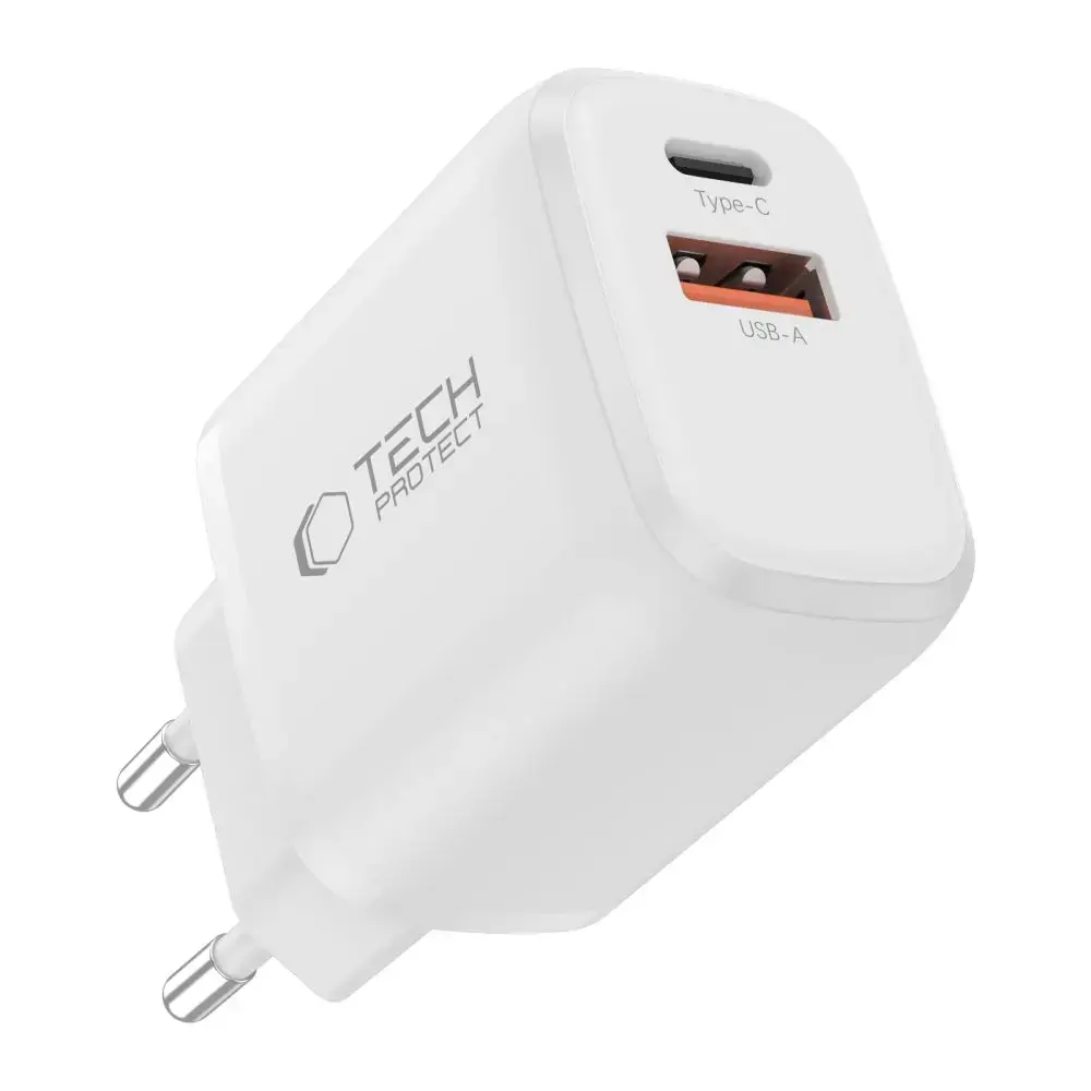 Tech-Protect NCA65W-GAN tīkla lādētājs | 65W | PD, QC, GaN | USB-C, USB-A | balts