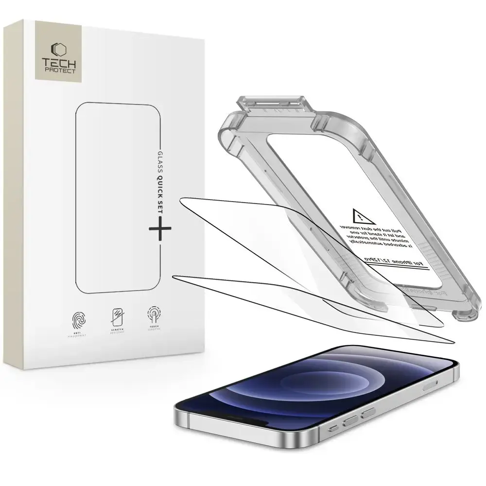 SZKŁO HARTOWANE TECH-PROTECT QUICK SET+ 2-PACK IPHONE 12 / 12 PRO BLACK