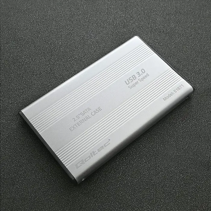 Qoltec Aluminium External Hard Drive Case HDD SSD 2.5'' SATA3 | USB 3.0 | Silver