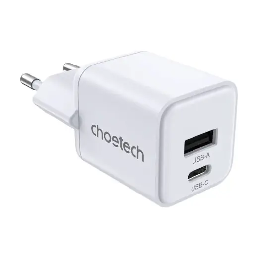 Choetech PD30W Dual ports 1C1A travel charger | 30W | PD | USB-C | USB-A | White