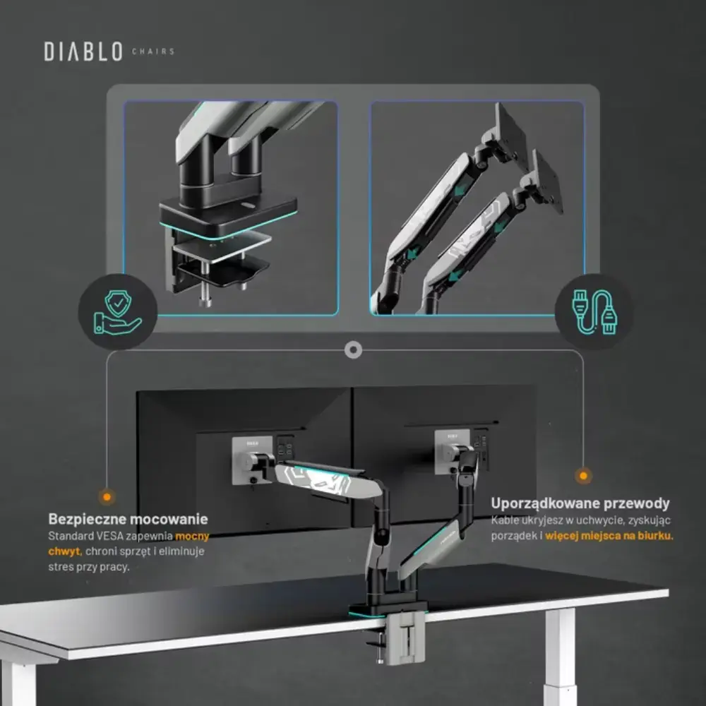 Diablo RGB X-Arm Dual 35" Dual Monitor Mount grey and black