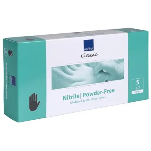 Cimdi nitrila ABENA Classic Sensitive, melni, bez pūdera, S izm., 100gab