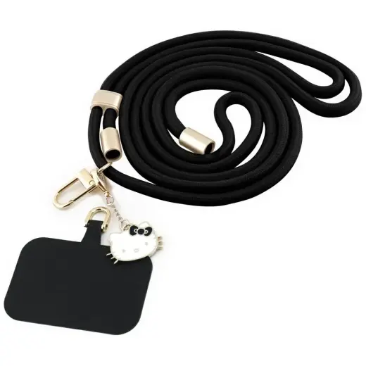 Hello Kitty Patch & Kitty Head Charm Universal Phone Lanyard Black