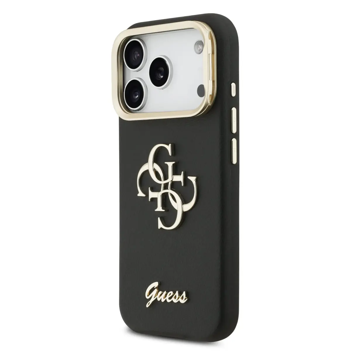 Guess PU Grained 4G Logo Stand Camera Frame Case for iPhone 17 Pro Black