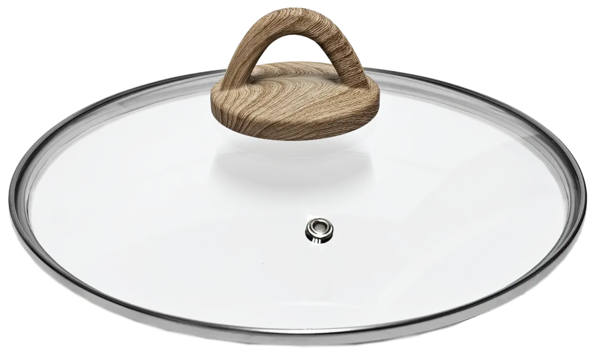 Vāks stikla Amber 24cm, ar koka imitācijas rokturi