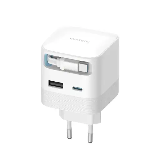 Зарядное устройство Cuktech AD653W | 67W | GaN | USB-C, USB-A | со встроенным выдвижным кабелем USB-C 70см | белое