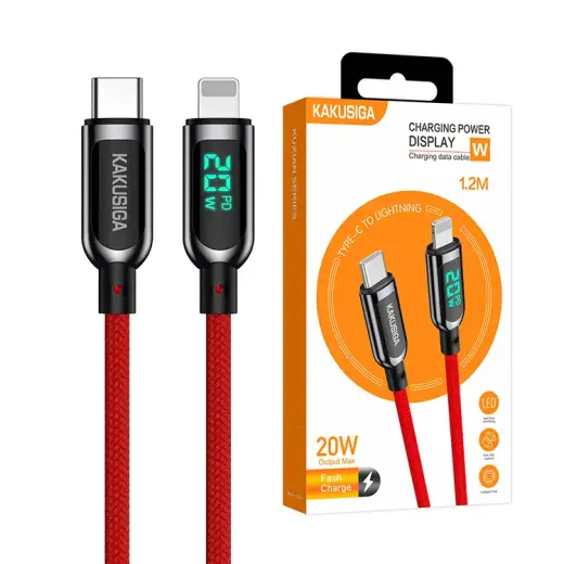 KAKUSIGA KSC-599 data transfer and charging cable | USB-C to Lightning | 20W | with LED display | 1.2m | red
