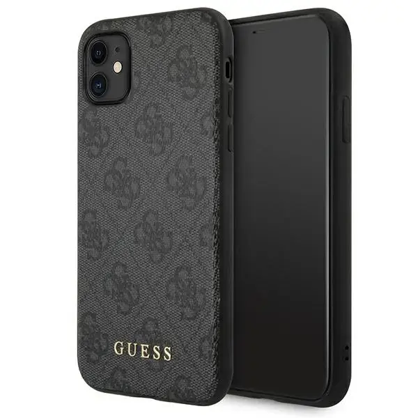 Guess GUHCN61G4GFGR iPhone 11 6,1" szary|grey hard case 4G Metal Gold Logo