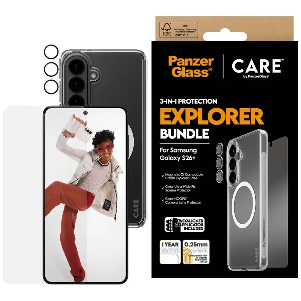 CARE by PanzerGlass 3-in-1 aizsardzības komplekts (maciņš + ekrāna stikls + kameras stikls) telefonam Samsung Galaxy S26+ (S947)