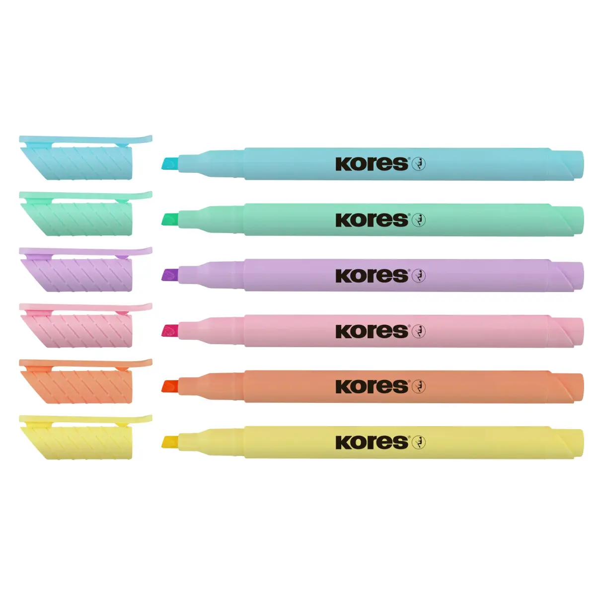 Teksta marķieri KORES HIGH LINER PASTEL, komplekts - 6 krāsas