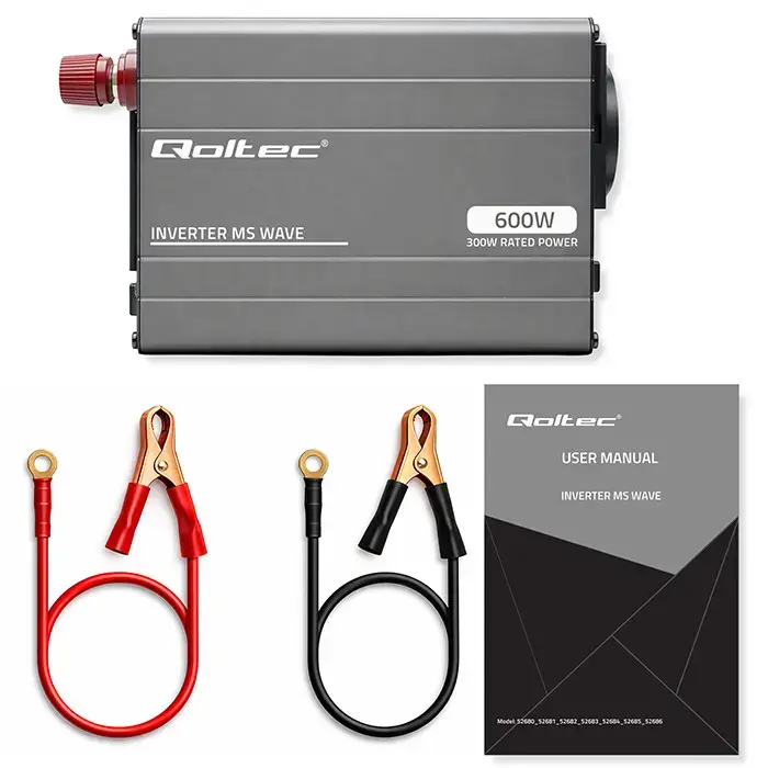 Qoltec MS Wave Voltage Converter | 12V to 230V | 300/600W | USB | Compatible with LiFePO4, GEL and AGM batteries