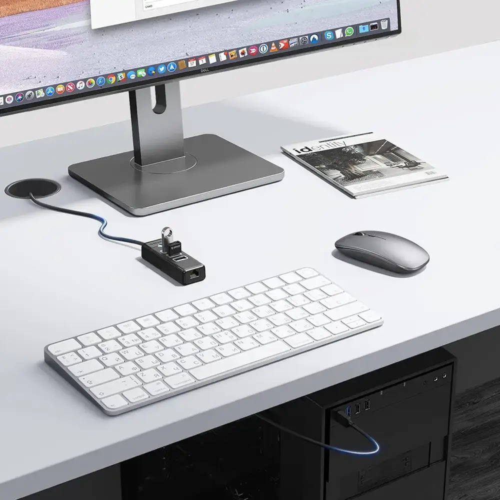 Orico PW3UR25-U3 USB Hub 4-Port 3x USB-A 3.0 1x RJ45 2.5G Ethernet 0.5m - Black