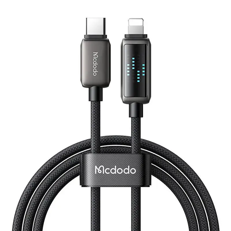 Mcdodo CA-2630 datu pārraides un uzlādes vads | USB-C uz Lightning | 36W | ar LED ekrānu | 1.2m | melns