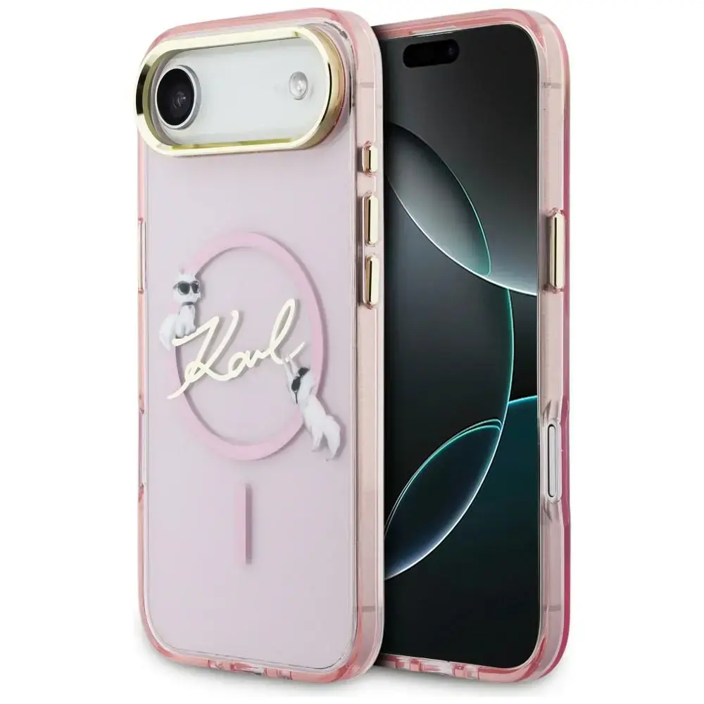 Karl Lagerfeld IML Choupettes Karl Script Logo maciņš ar MagSafe atbalstu telefonam iPhone 17 Air rozā