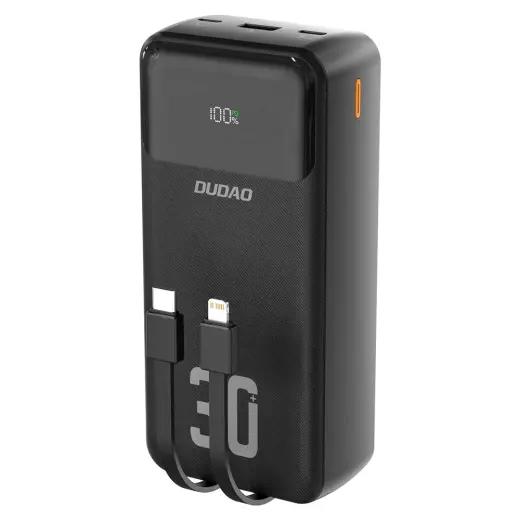 Dudao K15MAX ārējais akumulators (powerbank) | 30 000 mAh | 22.5W | PD | USB-C, USB-A, Lightning, Micro USB | melns