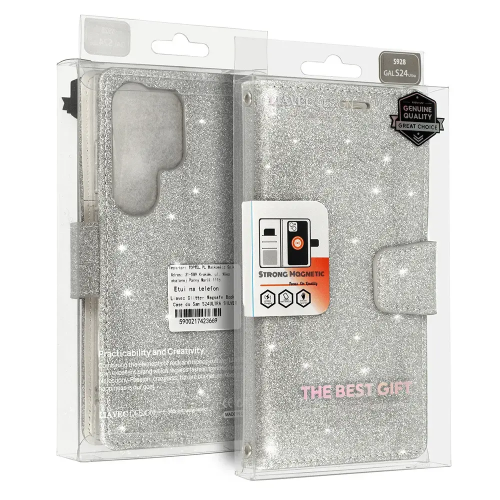 Glitter Magsafe Book Case for Samsung Galaxy S23 silver