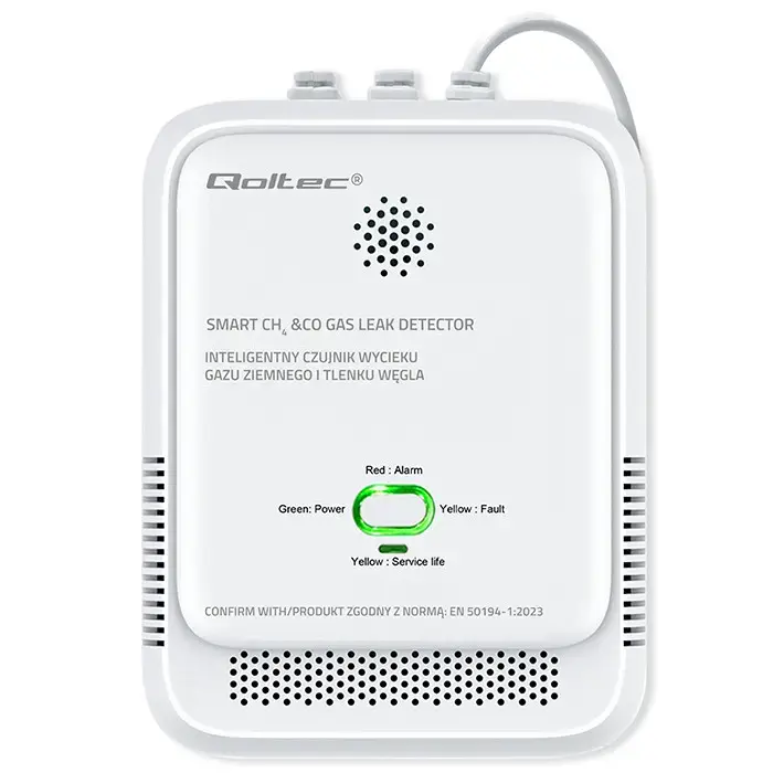 Qoltec Certified wireless Gas Leak (CH4) and Carbon monoxide (CO) detector | alarm 85dB | LED