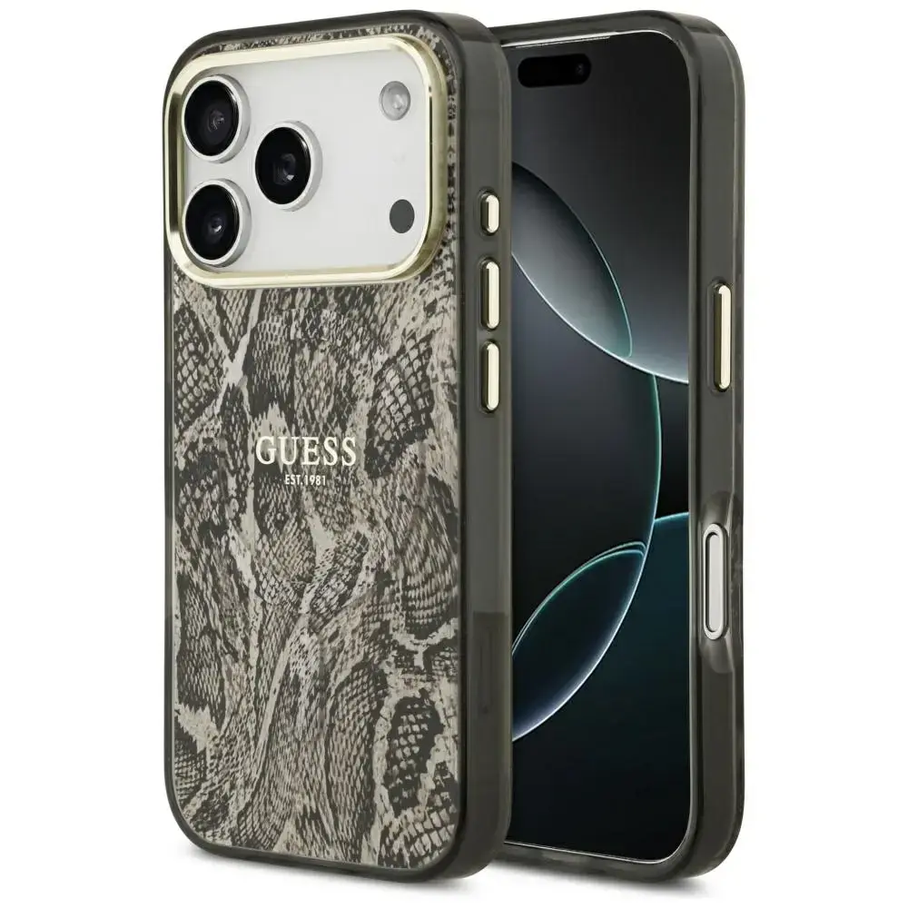 Guess Python Pattern maciņš ar MagSafe atbalstu telefonam iPhone 17 Pro brūns