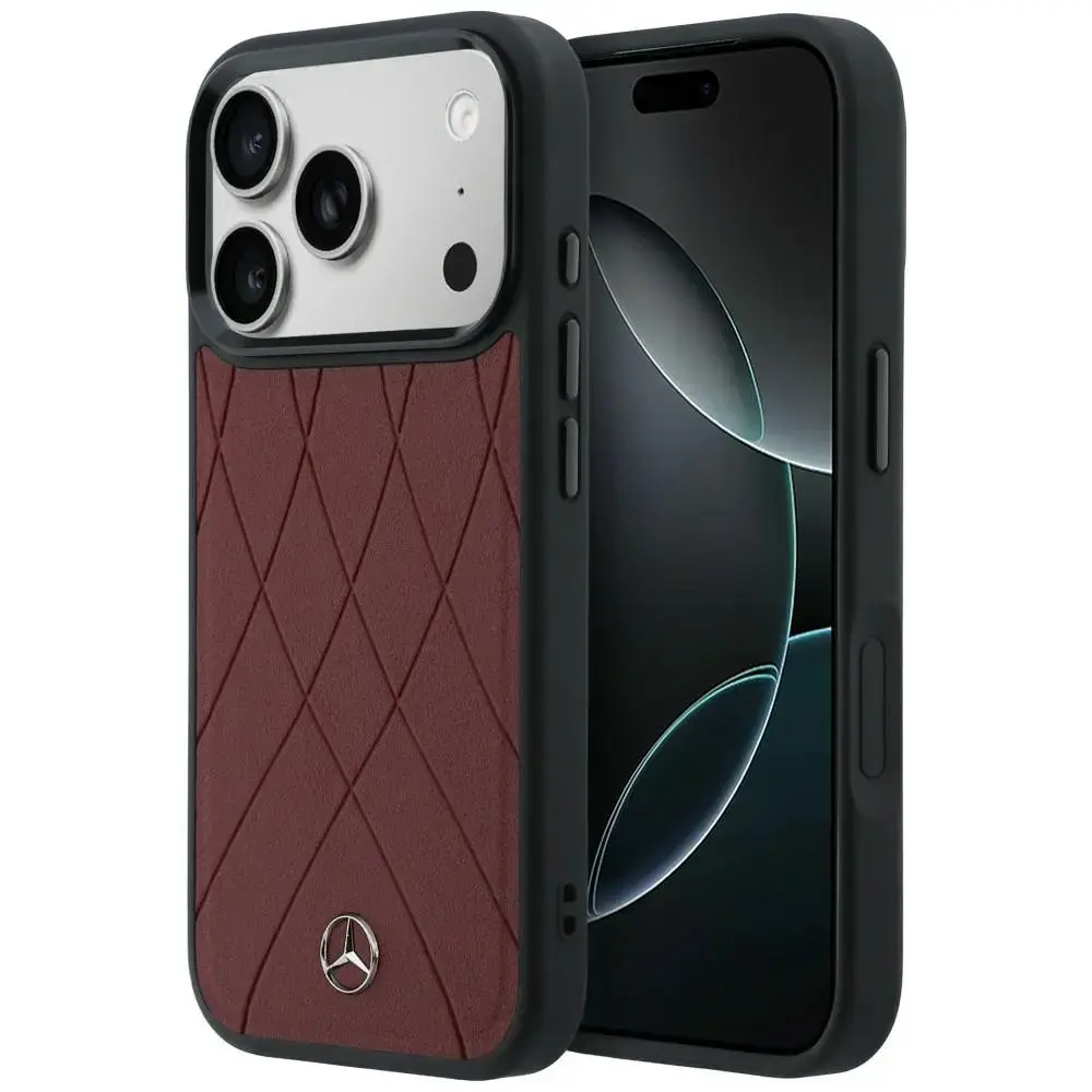 Mercedes Leather with Crossed Lines maciņš ar MagSafe atbalstu telefonam iPhone 17 Pro Max sarkans