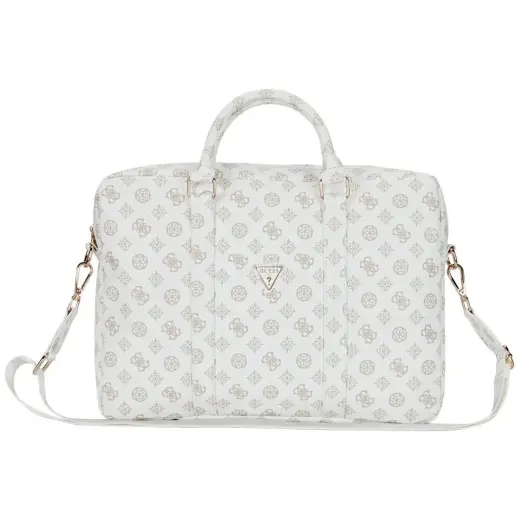 Bag Guess 4G Peony Front Pocket Zipper Triangle Logo 16" white