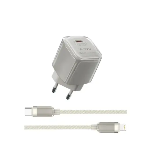 WIWU Jello travel charger | 30W | GaN | USB-C, Lightning | with USB to Lightning cable included