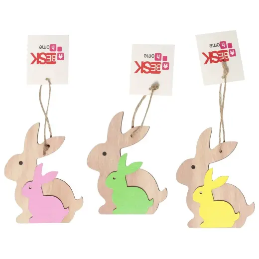 Decor Rabbit wooden hanging 9x12cm, 3 types
