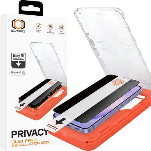 Tel Protect Dust-Free Easy Fit Privacy Titan Tempered Glass for Samsung Galaxy S26 Plus black (with fingerprint unlock)