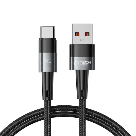 Tech-Protect UltraBoost datu pārraides un uzlādes vads | USB-A uz USB-C | 66W | 1m | pelēks