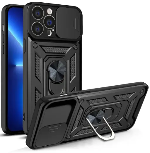 Defender Slide phone case with stand for iPhone 13 Pro Max black (with camera lens protection)